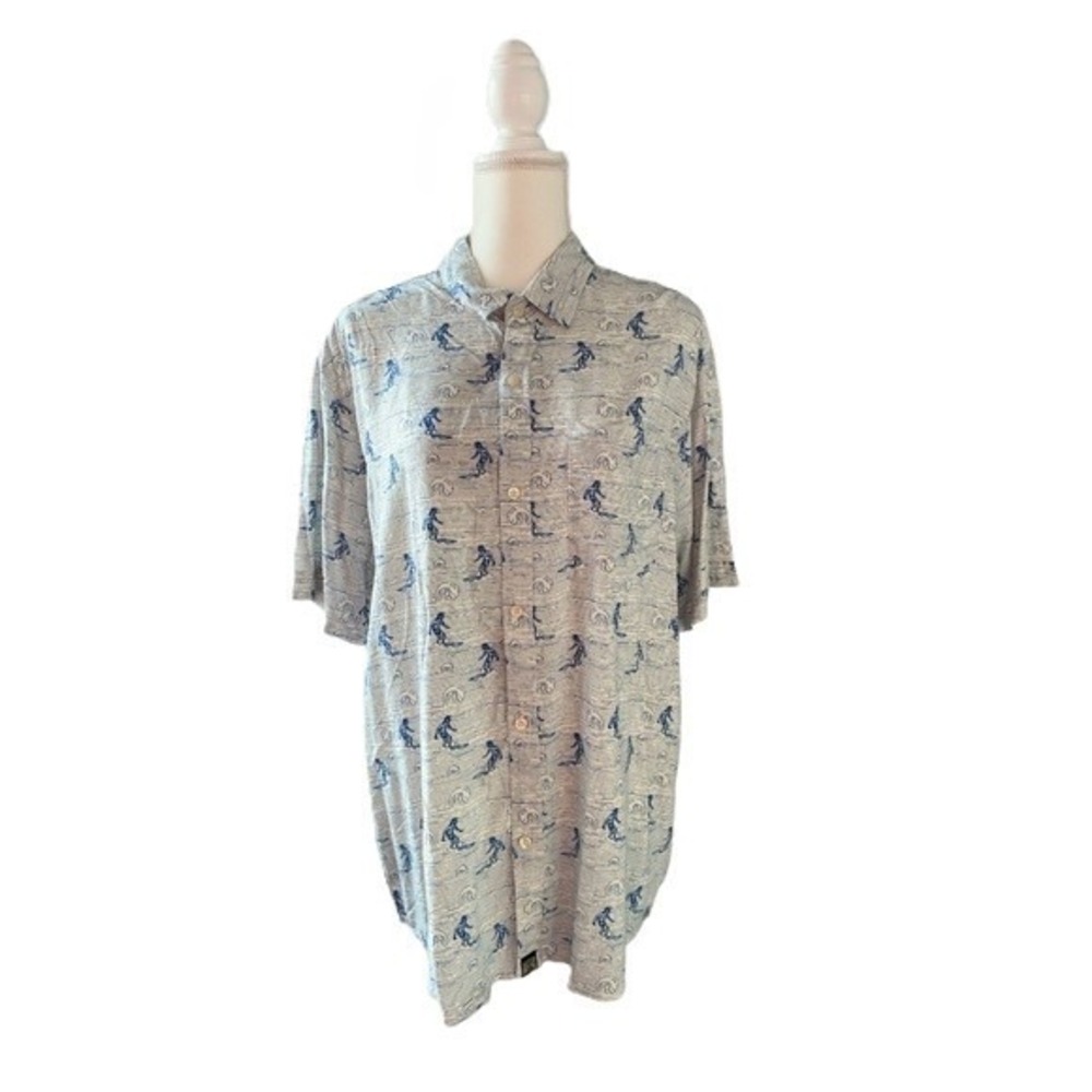 LuLaRoe Michael Mens Large White Surfer Wave Print Short Sleeve Button Up Shirt